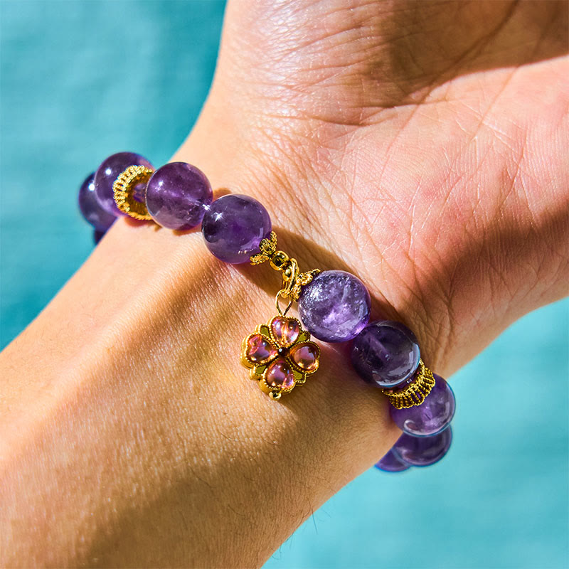 Foviel Natürliche Amethyst Vier Blatt-Kleider Charm Kommunikations-Armband
