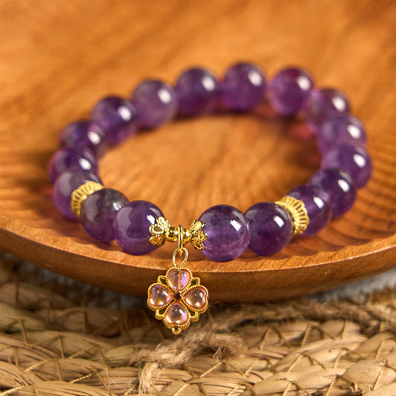 Foviel Natürliche Amethyst Vier Blatt-Kleider Charm Kommunikations-Armband