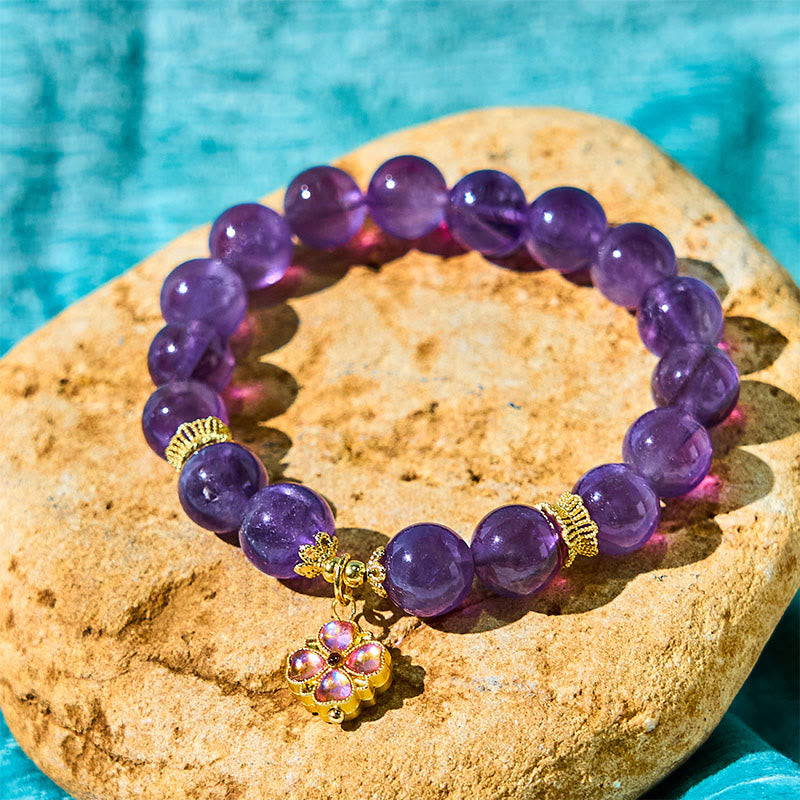 Foviel Natürliche Amethyst Vier Blatt-Kleider Charm Kommunikations-Armband