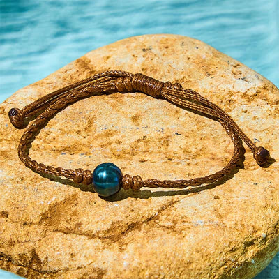Foviel Natürlich Tahitian Schwarze Perle Perlen Wachs Seil Weisheit Armband