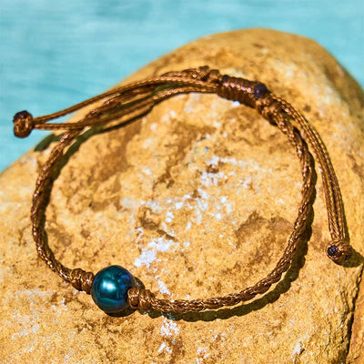 Foviel Natürlich Tahitian Schwarze Perle Perlen Wachs Seil Weisheit Armband