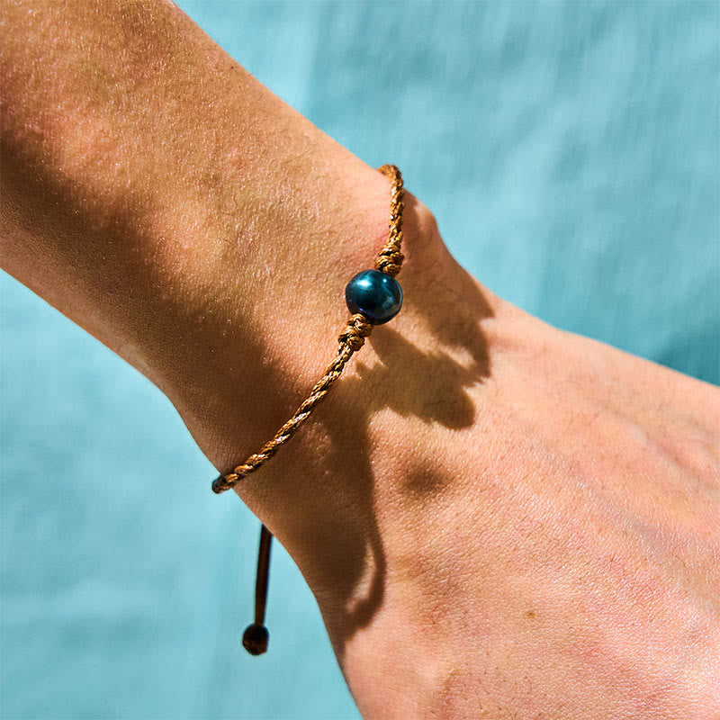 Foviel Natürlich Tahitian Schwarze Perle Perlen Wachs Seil Weisheit Armband