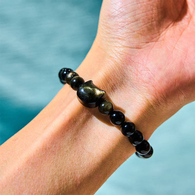 Foviel Gold Sheen Obsidian Silber Sheen Obsidian Schöne Paw Glück Katzenschutz Armband