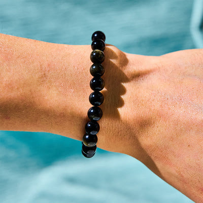 Foviel Gold Sheen Obsidian Silber Sheen Obsidian Schöne Paw Glück Katzenschutz Armband
