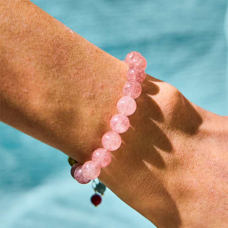 Foviel Strawberry Quartz Jade Fu Character Charm Healing Bracelet