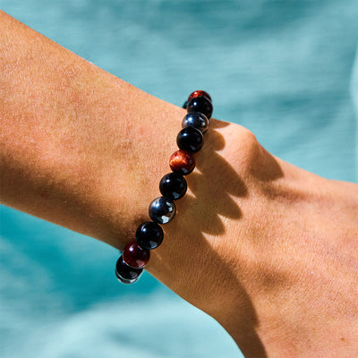 Foviel Natürliches Tigerauge Obsidian Hematite Positives Kraftvolles Armband