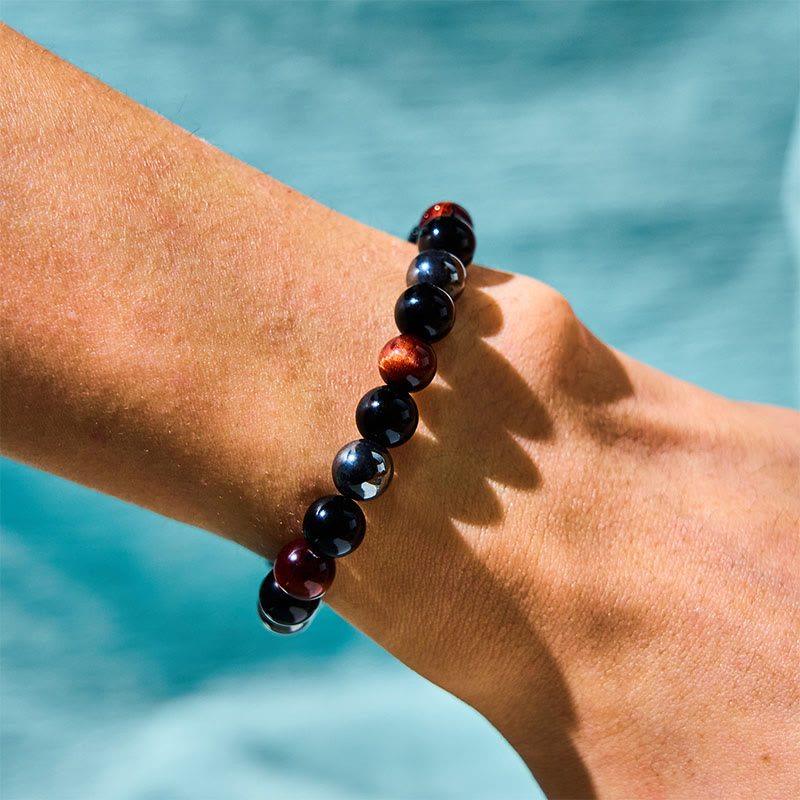 Foviel Natürliches Tigerauge Obsidian Hematite Positives Kraftvolles Armband