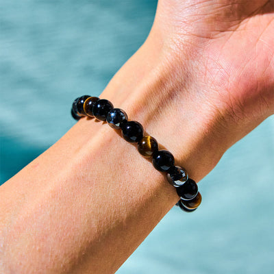Foviel Natürliches Tigerauge Obsidian Hematite Positives Kraftvolles Armband