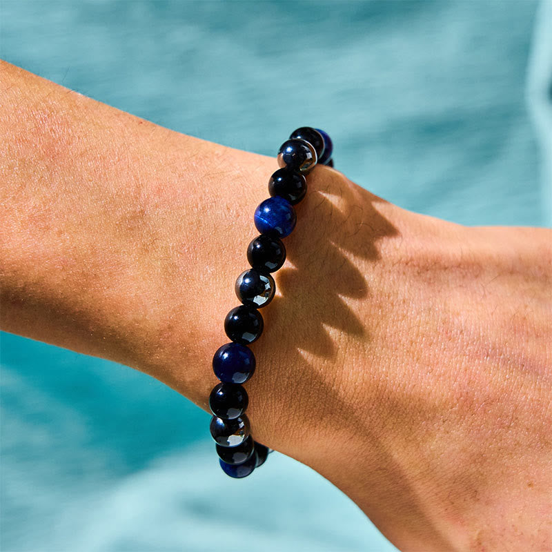 Foviel Natürliches Tigerauge Obsidian Hematite Positives Kraftvolles Armband