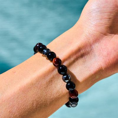 Foviel Natürliches Tigerauge Obsidian Hematite Positives Kraftvolles Armband