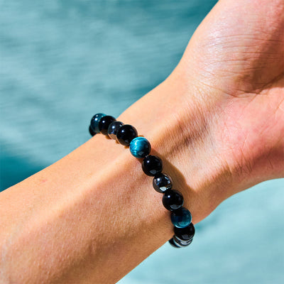 Foviel Natürliches Tigerauge Obsidian Hematite Positives Kraftvolles Armband
