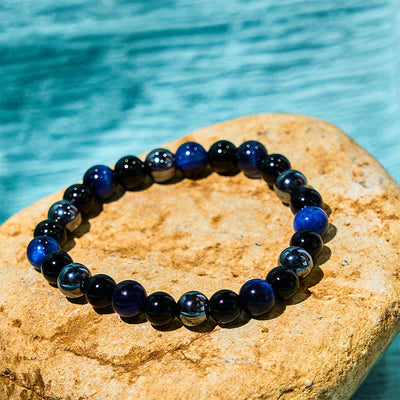 Foviel Natürliches Tigerauge Obsidian Hematite Positives Kraftvolles Armband