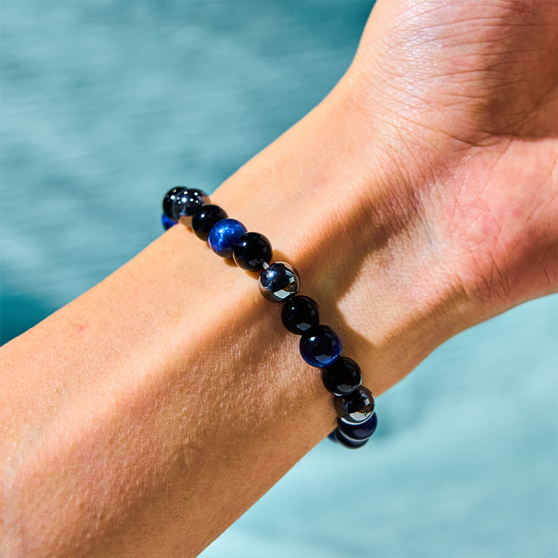 Foviel Natürliches Tigerauge Obsidian Hematite Positives Kraftvolles Armband