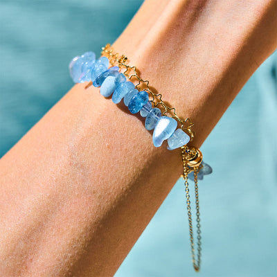 Foviel Aquamarine Gravel Design Star Healing Magnetic Buckle Bracelet
