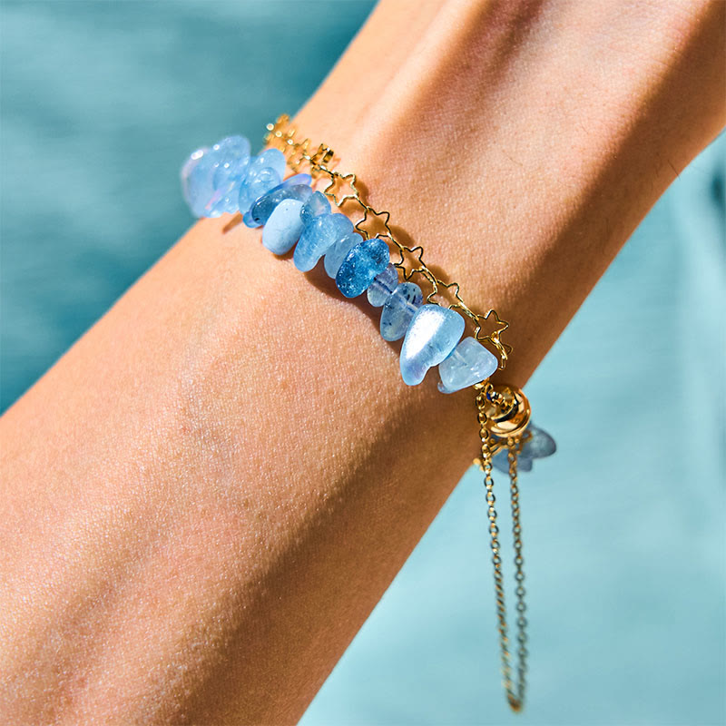 Foviel Aquamarine Gravel Design Star Healing Magnetic Buckle Bracelet