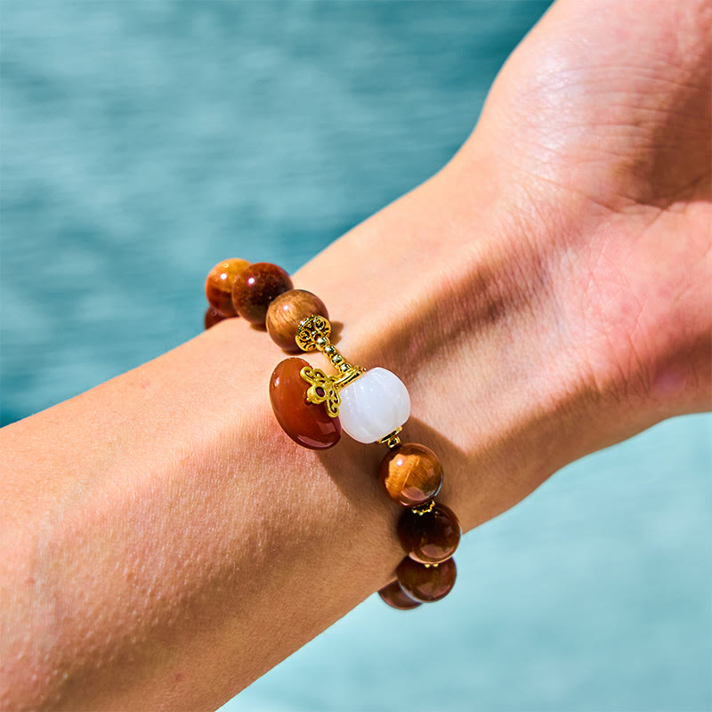 Foviel Natural Red Tiger Eye Pumpkin Calm Bracelet