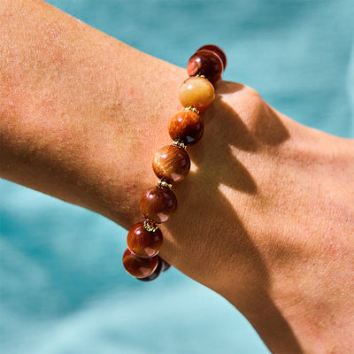 Foviel Natural Red Tiger Eye Pumpkin Calm Bracelet