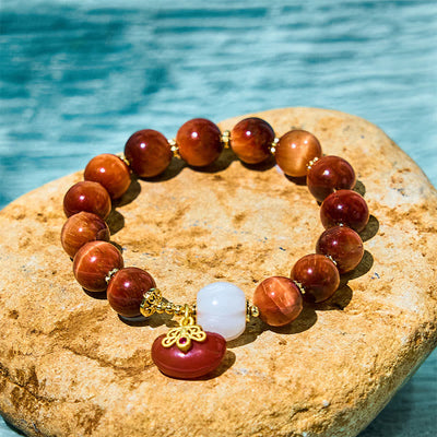 Foviel Natural Red Tiger Eye Pumpkin Calm Bracelet