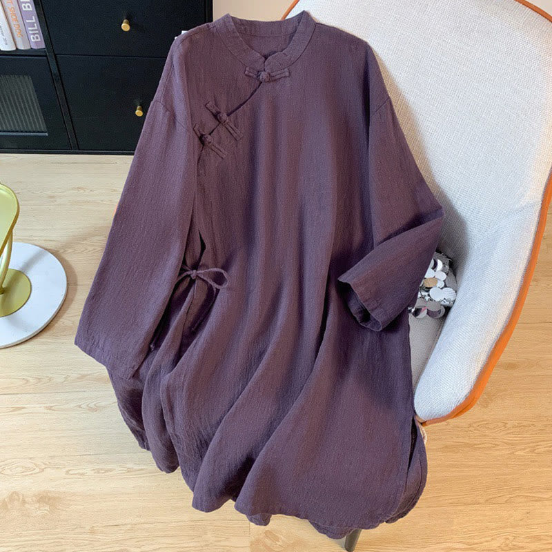 Foviel Casual Women's Plain Frog-Button Stand Collar Design Long Sleeve Shirt