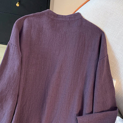 Foviel Casual Women's Plain Frog-Button Stand Collar Design Long Sleeve Shirt