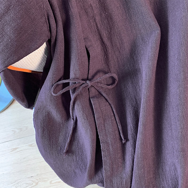 Foviel Casual Women's Plain Frog-Button Stand Collar Design Long Sleeve Shirt