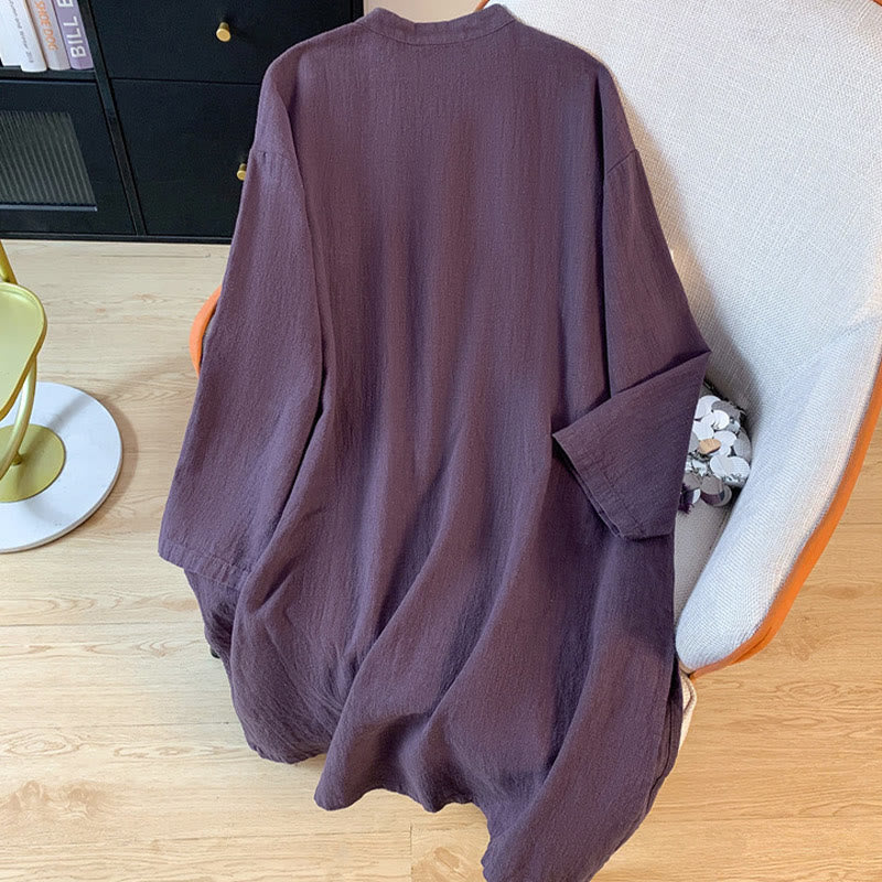 Foviel Casual Women's Plain Frog-Button Stand Collar Design Long Sleeve Shirt