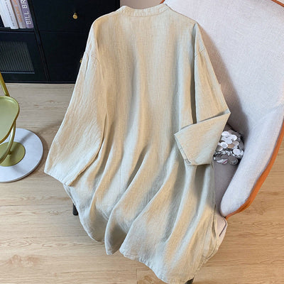 Foviel Casual Women's Plain Frog-Button Stand Collar Design Long Sleeve Shirt