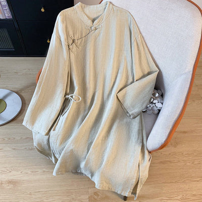 Foviel Casual Women's Plain Frog-Button Stand Collar Design Long Sleeve Shirt