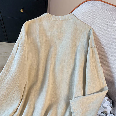Foviel Casual Women's Plain Frog-Button Stand Collar Design Long Sleeve Shirt