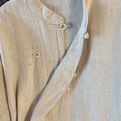 Foviel Casual Women's Plain Frog-Button Stand Collar Design Long Sleeve Shirt