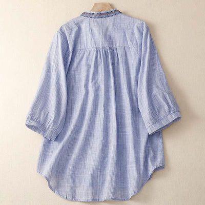 Chemise décontractée pour femme Foviel à fleurs brodées style bohème et col en V avec manches mi-longues