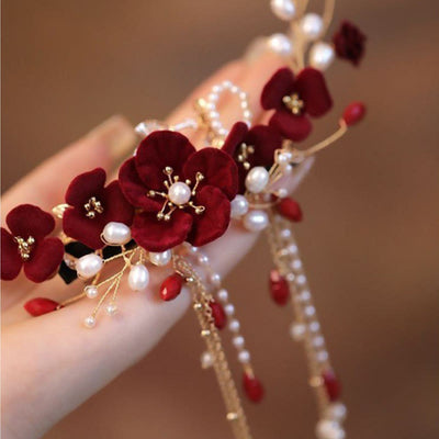 Pince à cheveux de mariage oriental chinois Foviel avec rose rouge