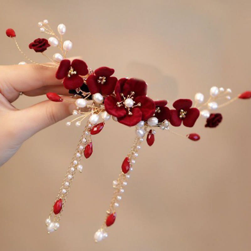 Pince à cheveux de mariage oriental chinois Foviel avec rose rouge