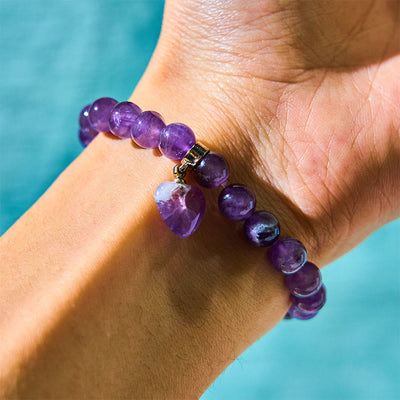 Foviel Natural Quartz Love Heart Healing Beads Bracelet