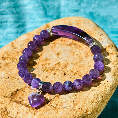Foviel Natural Quartz Love Heart Healing Beads Bracelet