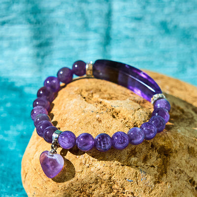 Foviel Natural Quartz Love Heart Healing Beads Bracelet