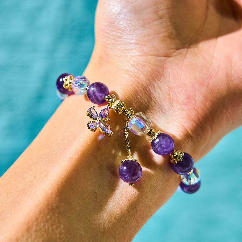 Foviel Natürliche Amethyst Kristall Spirituelle Schmetterling Charm Armband