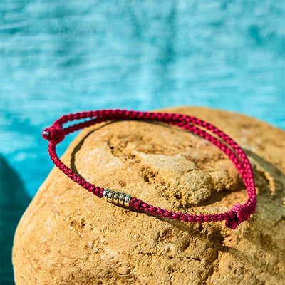 Bracelet ou chevillère Foviel en argent sterling 925 avec perle dorée porte-bonheur sur cordon tressé