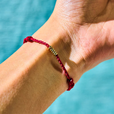 Bracelet ou chevillère Foviel en argent sterling 925 avec perle dorée porte-bonheur sur cordon tressé