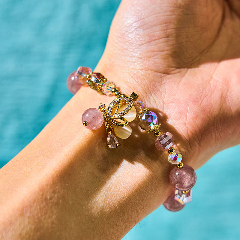 Foviel Natürliche Erdbeerquarz Schmetterling spirituell Armband