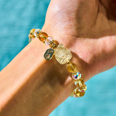 Foviel Natural Citrine White Crystal Nine Tailed Fox Attracting Wealth Charm Energy Bracelet