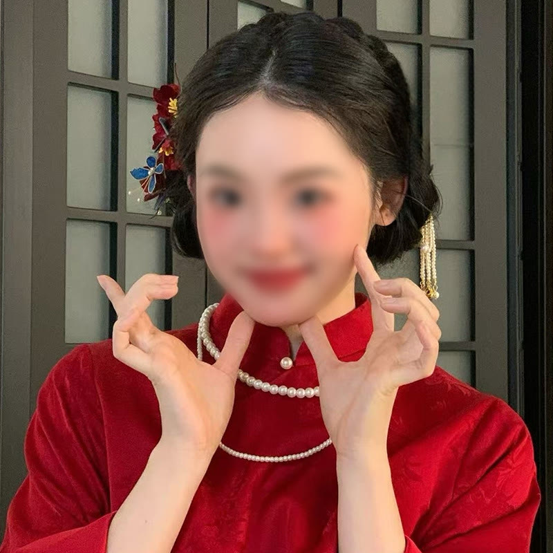 Foviel Chinesische Hochzeit rote Blume Schmetterling Haarkamm Haarnadel Barrette