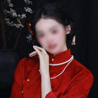 Foviel Chinesische Hochzeit rote Blume Schmetterling Haarkamm Haarnadel Barrette