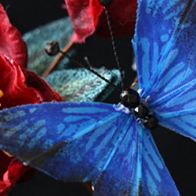 Foviel Klassische chinesische Stil rote Blume blau Schmetterling Haarnadel
