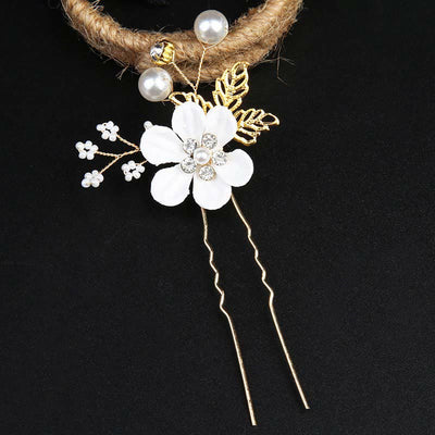 Ensemble de 4 peignes et épingles à cheveux de mariage Foviel faits main avec fleurs, feuilles dorées et perles