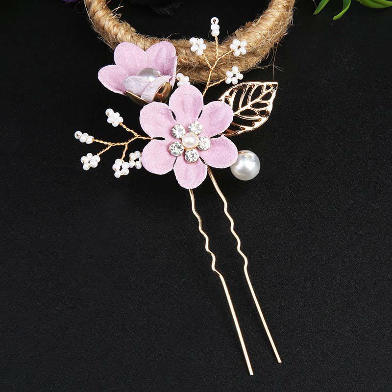 Ensemble de 4 peignes et épingles à cheveux de mariage Foviel faits main avec fleurs, feuilles dorées et perles