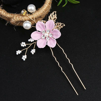 Ensemble de 4 peignes et épingles à cheveux de mariage Foviel faits main avec fleurs, feuilles dorées et perles