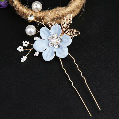 Ensemble de 4 peignes et épingles à cheveux de mariage Foviel faits main avec fleurs, feuilles dorées et perles