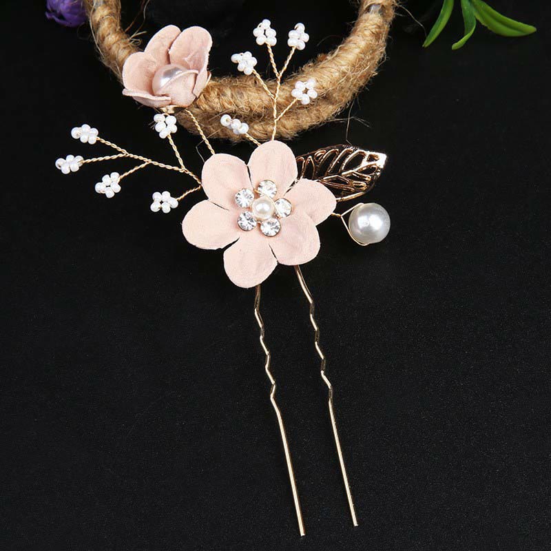 Ensemble de 4 peignes et épingles à cheveux de mariage Foviel faits main avec fleurs, feuilles dorées et perles