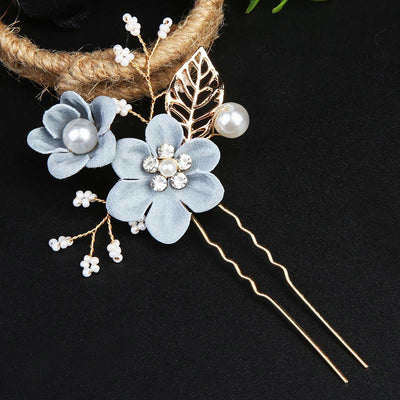 Ensemble de 4 peignes et épingles à cheveux de mariage Foviel faits main avec fleurs, feuilles dorées et perles
